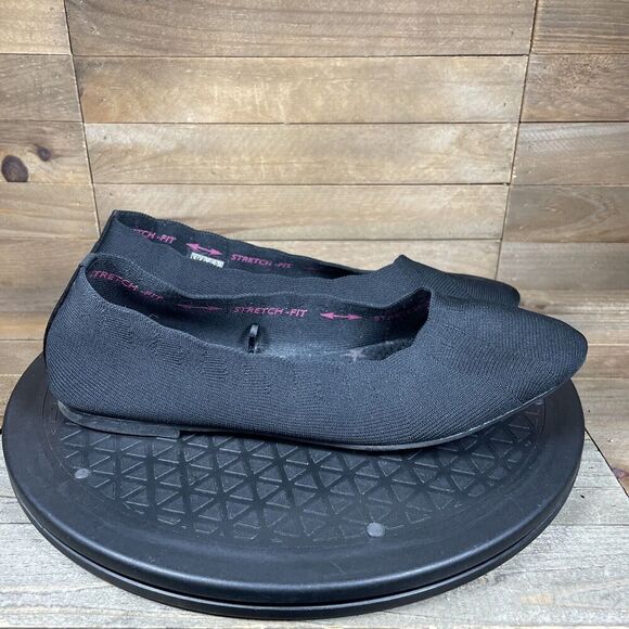 Skechers Womens Size 9 Cleo Ballet Flats Shoes Black Knit Stretch Fit Slip On - Picture 1 of 10
